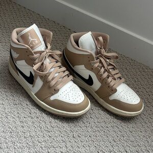 Nike Air Jordan 1 Women’s Mid Beige White with Black Swoosh